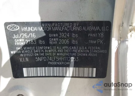 2017 Hyundai Elantra Se z USA, uszkodzony, nr VIN 5NPD74LF5HH112053